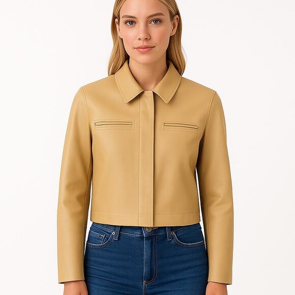 90s Vintage AMANDA SMITH PETITE Tan Collared Jacket - Picture 1 of 9